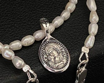 Handmade Greek Orthodox Pendant 925 Sterling Silver Holy Mother of God Icon Religious Jewelry Christian Charm Protection Gift Keepsake