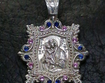 Handmade Blessed Virgin Mary 925* silver pectoral Icon Pendant Christian Charm Orthodox Jewerly Religious Charm Faith Protection Pendant