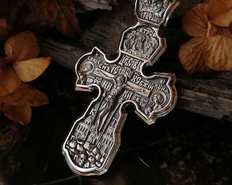 Jesus Kruzifix Erzengel Michael & Schutzengelß 925 Silber Kreuzanhänger Männer Geschenk für christlichen Brustkreuz Schutzanhänger