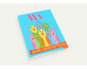 Hallo vogels-wenskaartenpakket | Grillige kleurrijke kudde, gepersonaliseerde notitiekaarten (10 stuks)