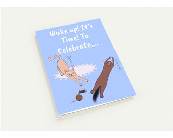 Handgezeichnetes Sleepy Cats Geburtstagskarten-Pack - personalisierte Grußkarten für Katzenliebhaber