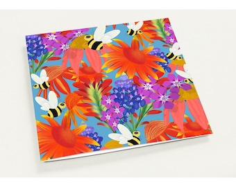 Handgezeichnete Bienen Blumenkarten - Wunderliche Garten Danksagungen (10er Pack)