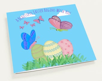 Bearbeitbare fröhliche Frühlings-Osterkarten - 10er-Pack, personalisiert mit lebendigem Design und umweltfreundlich