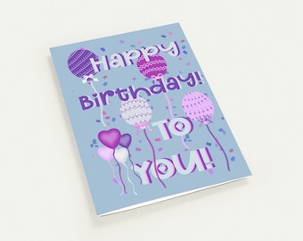 Handgezeichnete Ballon-Geburtstagskarten - fröhliches Konfetti-Design