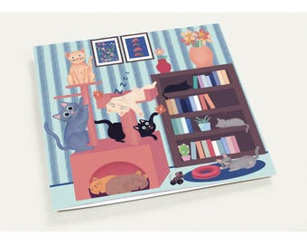 Apart Katzen Grußkarten | Handgezeichnete, skurrile Katzen Kunst (10er Pack)