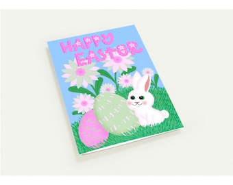 Charmante Osterkarten - Handgezeichneter Hase & Pastellblumen - wunderliche Frühlingsgrußkarten