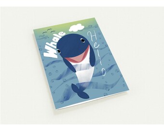 Walvis Hello-wenskaart | Handgetekende Whale Splash-briefpapier (10 stuks)