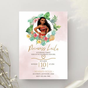 Moana Birthday Invitation Template, Disney Princess, Girls Birthday Party Invite, Moana Invitation, CANVA INSTANT DOWNLOAD