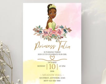 Princess and the Frog Birthday Invitation, Disney Tiana, Printable Girls Birthday Party Invite, CANVA INSTANT DOWNLOAD