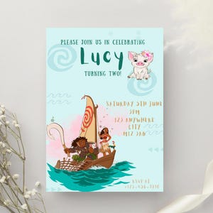 Moana Birthday Invitation Template, Disney Princess, Girls Birthday Party Invite, Moana Invitation, CANVA INSTANT DOWNLOAD