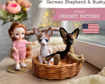 Crochet Dog Pattern: Miniature German Shepherd & Husky (PDF Pattern)