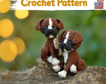 Haakpatroon voor een miniatuur Boxer-puppy in PDF-formaat, amigurumi miniatuur hondenpoppetje