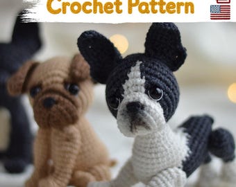 Modello all'uncinetto per Boston Terrier in miniatura in formato PDF, bambola cane all'uncinetto