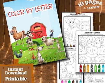 Colorear animales de granja por letra: Actividad imprimible del abecedario (Descargar PDF)