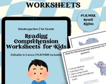 Schede didattiche di comprensione della lettura per bambini con diritti di rivendita PLR e MRR