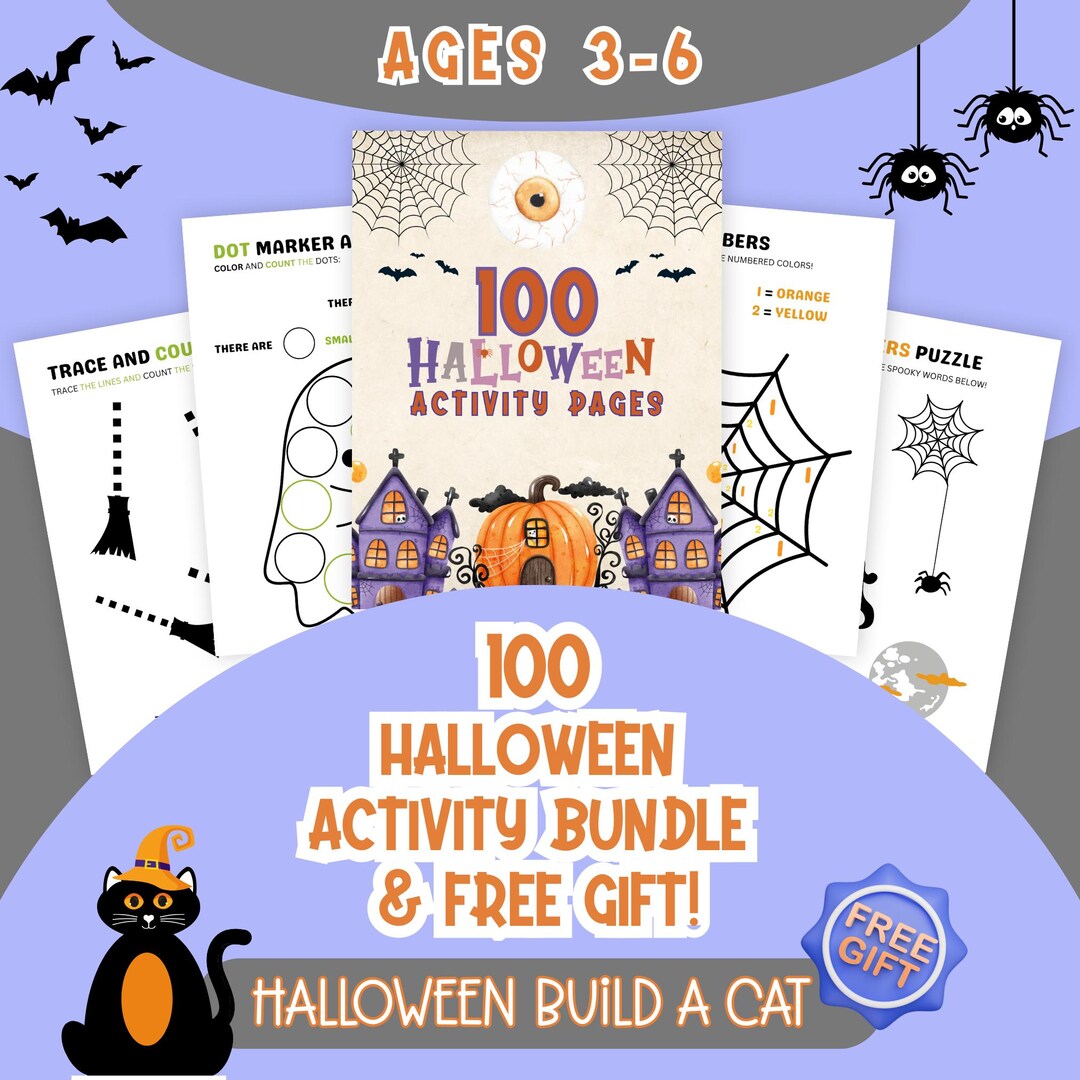 Halloween Activity Pages for Kids • 100 Printable Worksheets (PDF) - Etsy