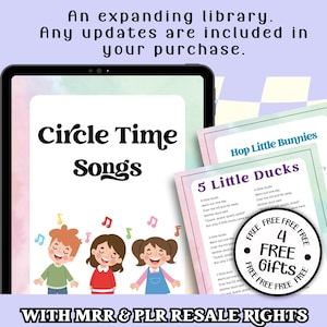 Testi delle canzoni Preschool Circle Time con diritti di rivendita PLR e MRR, canzoni da cantare in gruppo, attività per bambini per uso commerciale, file bonus GRATUITI
