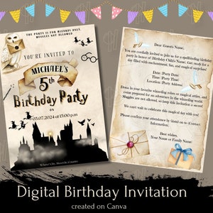 Harry Potter Inspired Birthday Invitation - Digital Card, Printable, Personalizable Canva Template, Wizards Magical Theme