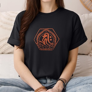 Kannon-Tempel-Siegel-T-Shirt, Sanskrit-Silbe in flammendem Juwel, buddhistisches Kunst-T-Shirt
