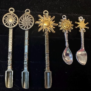 Sun & Moon Mini Spoon Pendant – Wire Wrapped Celestial Scoop Charm for Glitter, Herbs, Resin or Ritual Use