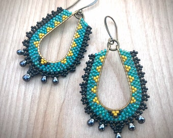 Aqua and Gold Geometric Earrings