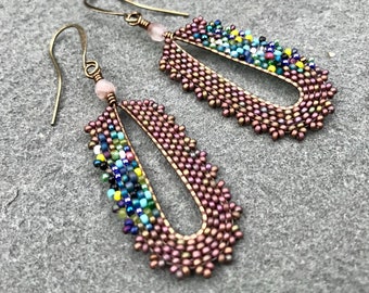 Asymmetrical Matte Gold Beaded Abstract Earrings II