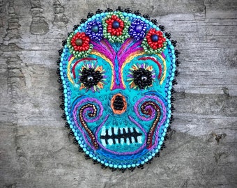 Embroidered Sugar Skull Brooch