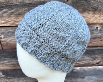 Light Gray Stripes and Arrows Knit Acrylic Hat with Cables