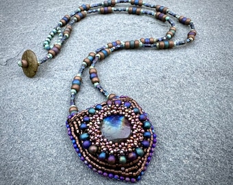 Labradorite bead embroidered necklace