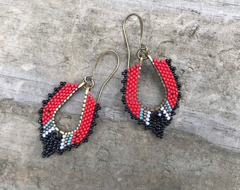 Red and Black Beaded Dagger Earrings