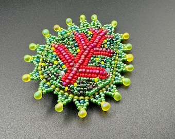 Coleus Leaf Bead Embroidered Brooch