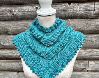 Teal Green Textured Knit Bandana Style Neck Cowl, Scarf Alternative