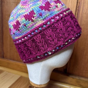 Multicolor Hearts Beanie with Heart Cables