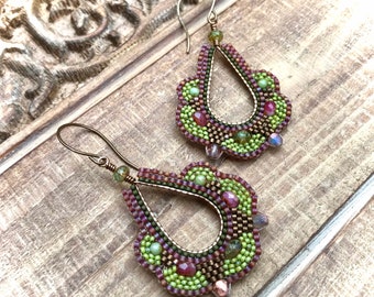 Mauve and Olive Green Trefoil Earrings