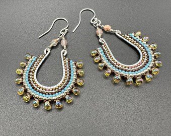Pastel Beaded Dangle Earrings, Sterling Ear Wires
