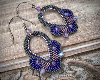 Amethyst and Olive Green Trefoil Earrings