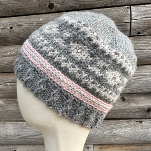 Fair Isle Detail Knitted Bonnet in Grey (S-L)