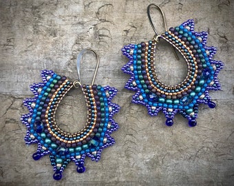 Cobalt and Gold Starburst Earrings