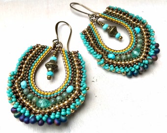 Rustic Brass Turquoise Earrings