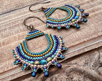 Earth Tones Beaded Earrings: Miyuki Seed Beads, Czech Glass Bead Accent