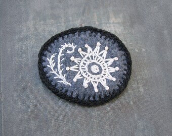 Felt Amoeba Pin, Embroidered Brooch, Black and White Jewelry, Microscopic Organism Jewelry