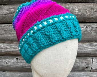 Rainbow Swirl Unisex Beanie Hat made with Soft Acrylic Yarn