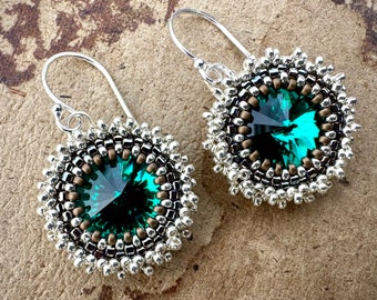 Sterling Silver and Emerald Crystal Starburst Earrings