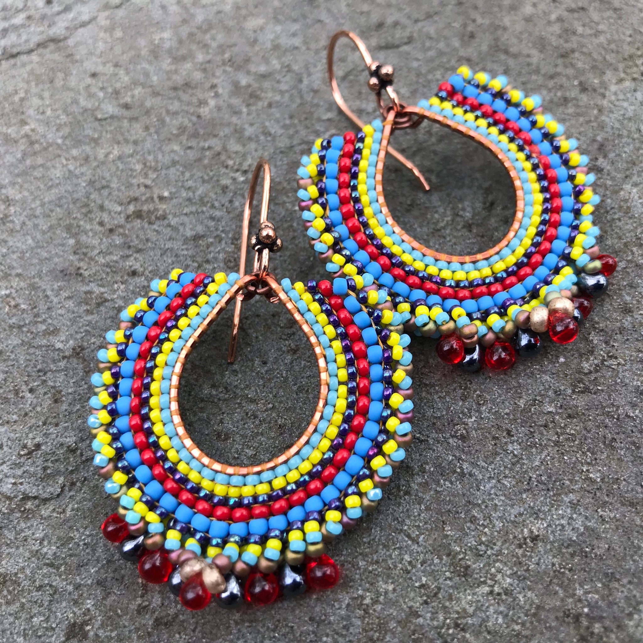 Colorful Seed Bead Earrings Copper Hoops | Etsy