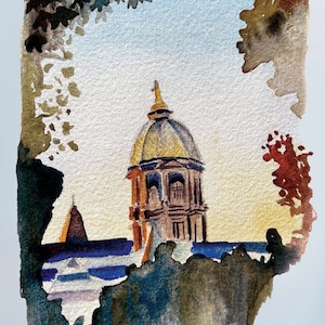 Golden Dome Notre Dame Watercolor Art Print