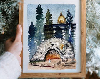 Notre Dame Grotto Watercolor Art Print