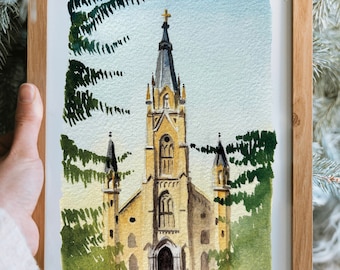 University of Notre Dame Sacred Heart Basilica Watercolor Art Print