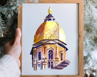 Golden Dome Golden Hour Notre Dame Watercolor Art Print