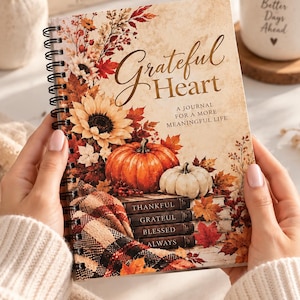 Gratitude Journal for Women, Grateful Heart Spiral Notebook, Fall Journal, Thanksgiving Gift for Her