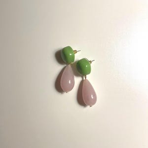 Marble Pink and Green Modern Minimalistic Style Dangling Teardrop Earrings